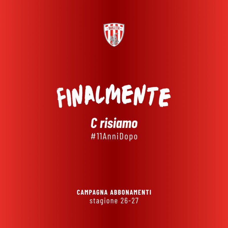 Barletta 1922, aggiornamento campagna abbonamenti Serie C 2026/2027
