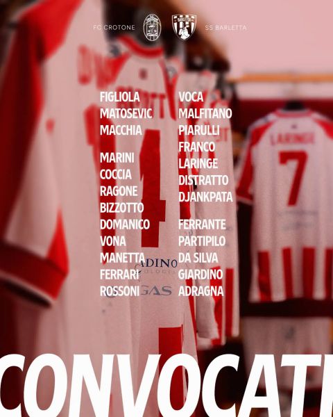 Crotone - Barletta 1922, i convocati biancorossi