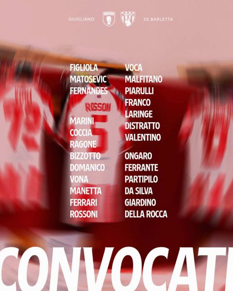 Giugliano Calcio 1928 - Barletta 1922, i convocati