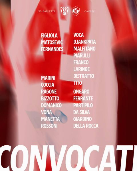 Barletta 1922 - Cavese 1919, i convocati